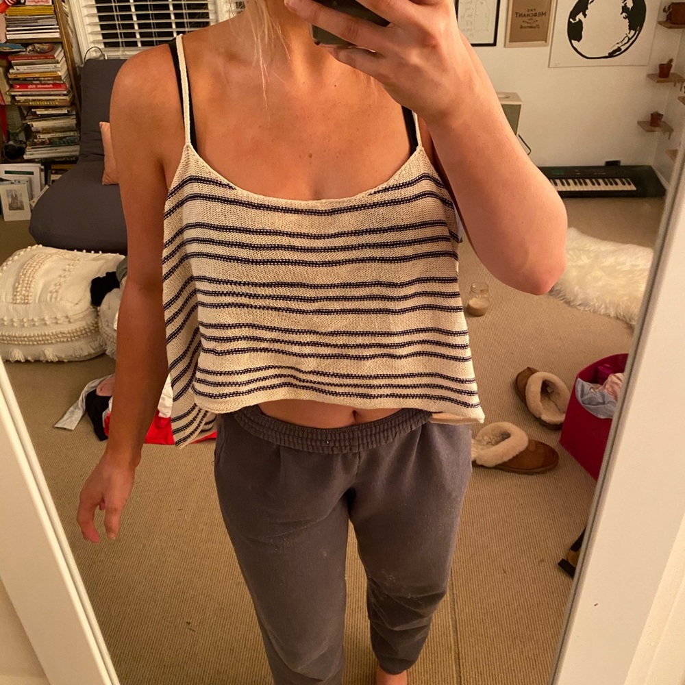 Sweater material navy and cream striped tank!